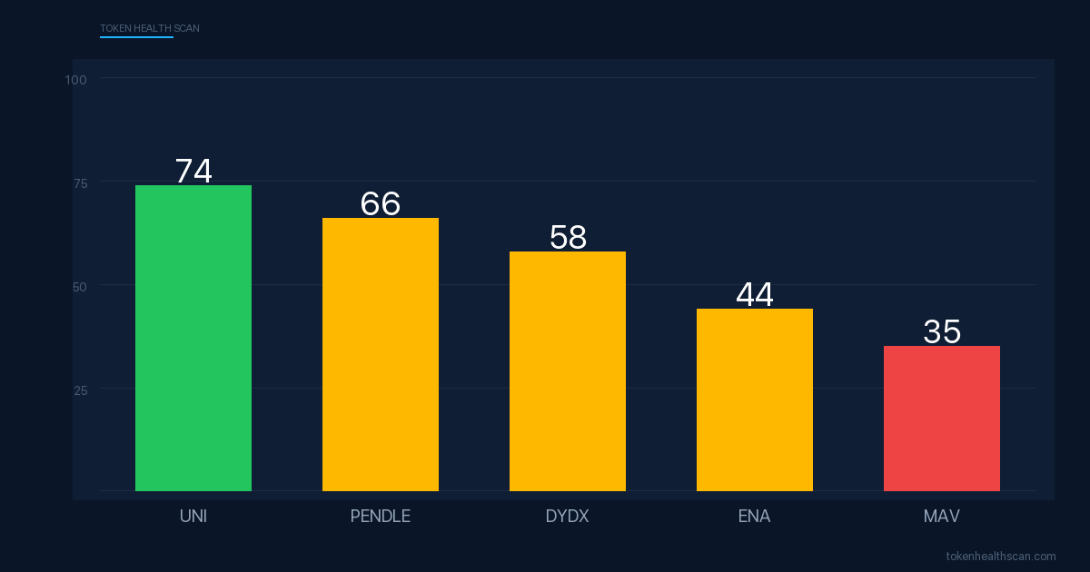 5 mid-cap DeFi protocols overall score hero chart — Token Health Scan